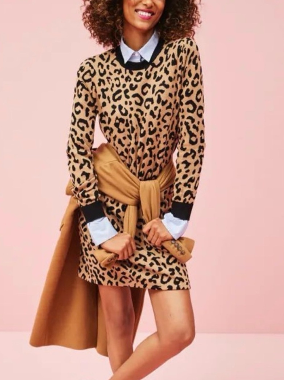 J. Crew Camel/Black Leopard Print Sweater Dress Size Medium